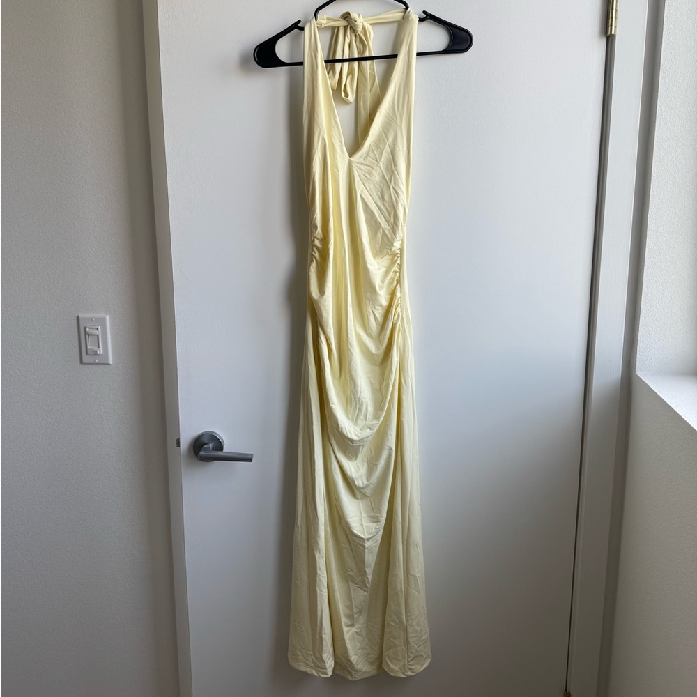 ZARA ruched Yellow Halter Midi Dress